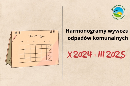 Harmonogramy odbioru odpadów komunalnych obowiązujące od 1 października 2024 r. do 31 marca 2025 r. 